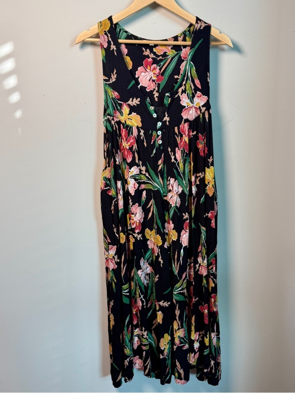 Easel Black Iris Floral Midi Culotte Romper Whimsigoth | Crinkle Rayon | Size M